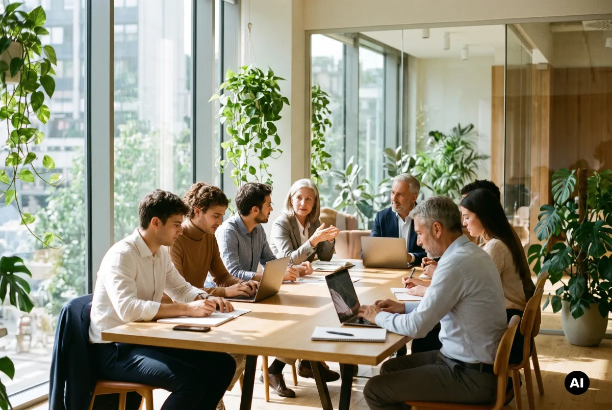 Form-App certificata UNI/PdR 192:2026 - Conciliazione vita familiare e lavoro Team aziendale diversificato riunito in un ufficio luminoso: Form-App ottiene la certificazione UNI/PdR 192:2026 per il benessere organizzativo e la conciliazione vita-lavoro.
